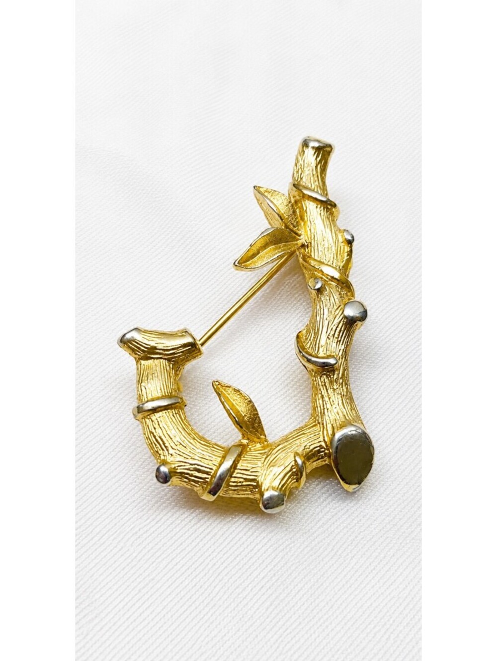 Vintage Sarah Coventry Initial C Brooch Gold Tone Bamboo Branch Signed